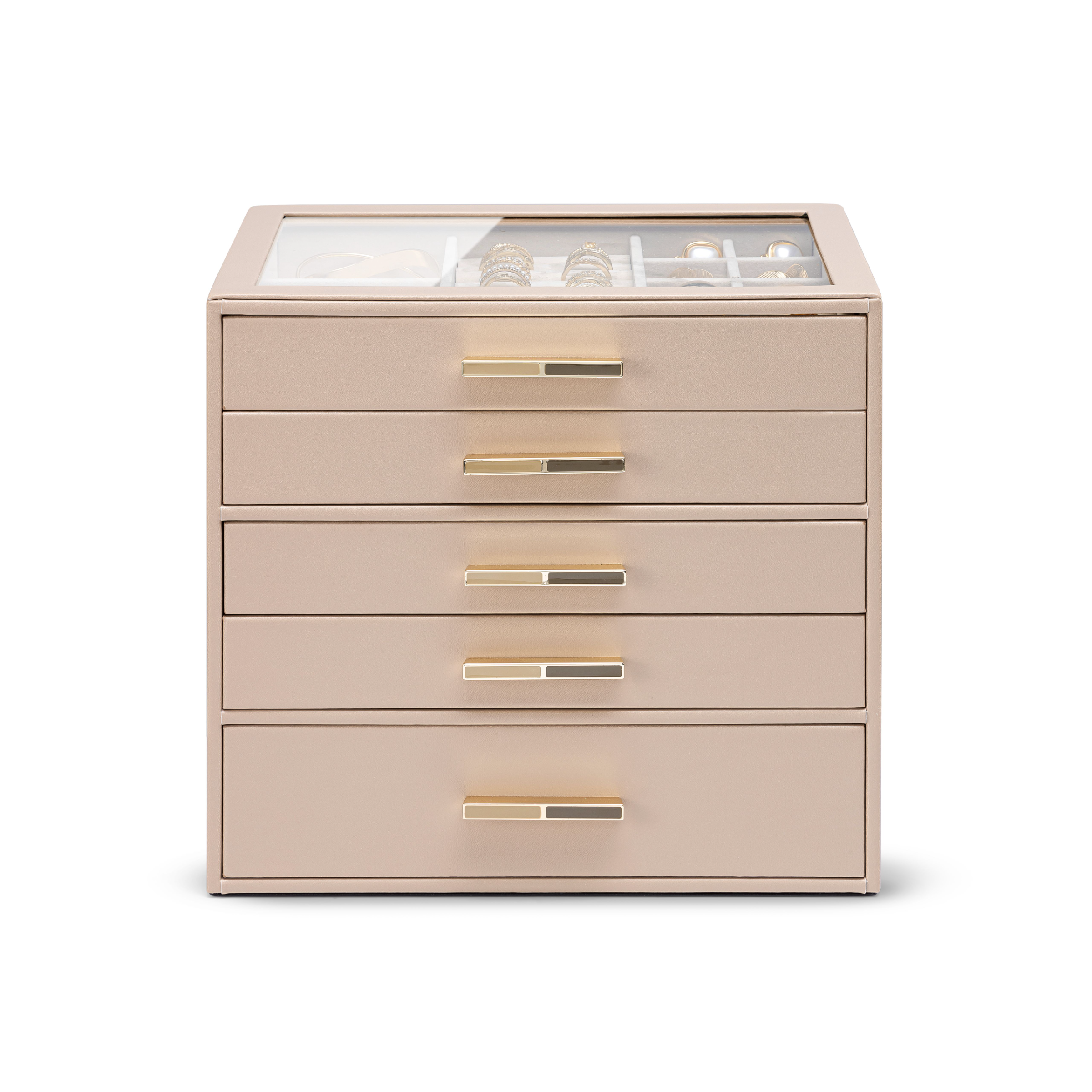 VLANDO Cinderella 5-Drawer Quiet Luxe Jewelry Box Organizer with Glass Lid