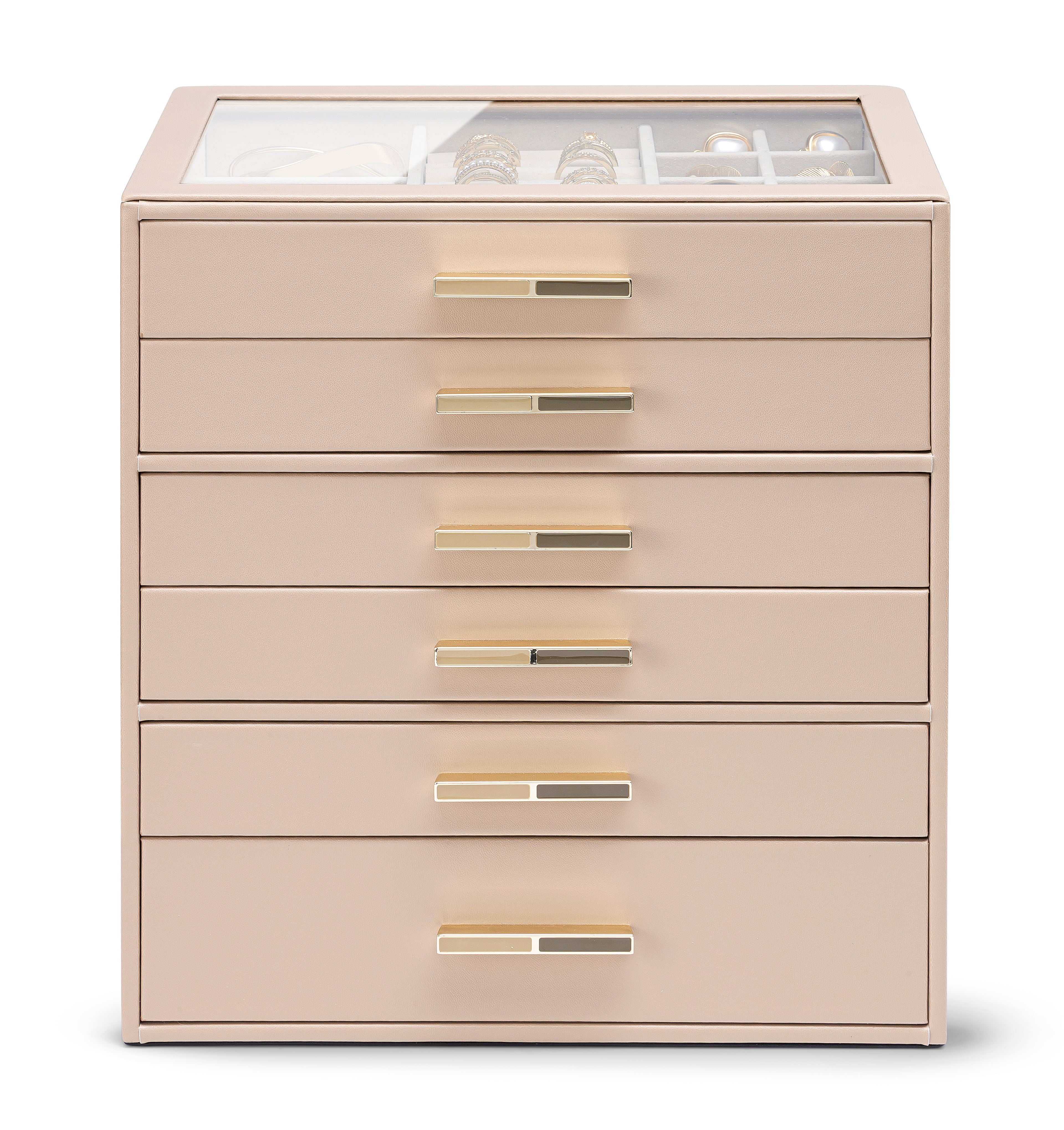 VLANDO Quiet Luxe 6-Layer Glass Lid Jewelry Box Organizer