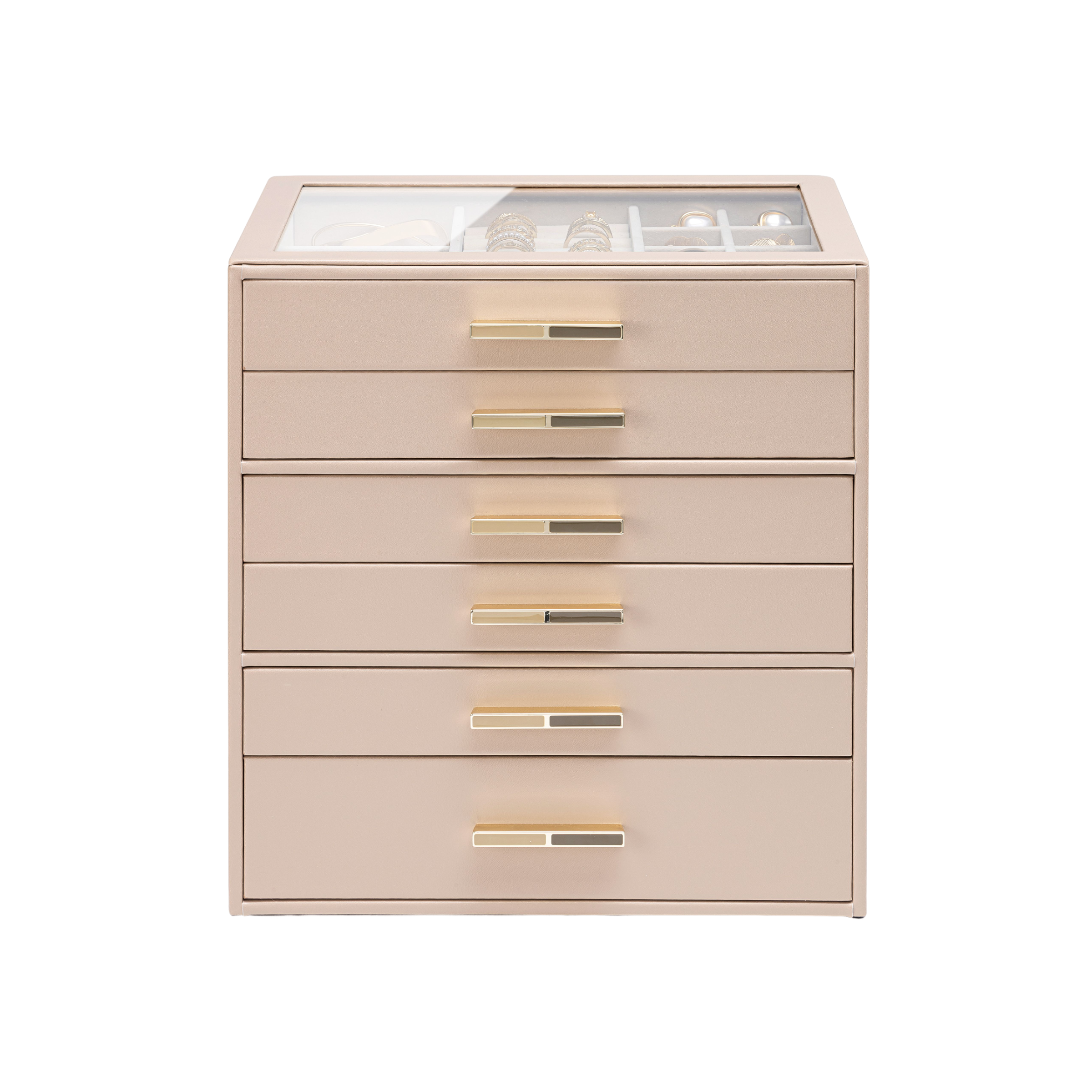 VLANDO Cinderella 6-Drawer Quiet Luxe Jewelry Box Organizer with Glass Lid