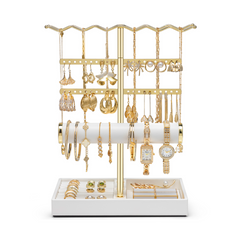 VLANDO 3-Tier Wave Jewelry Organizer Stand with Necklace Hooks, Earring Rack & Bracelet Bar
