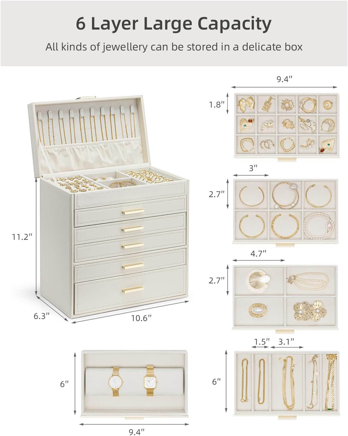 VLANDO Quiet Luxe 6-Layer Large Jewelry Box Organizer