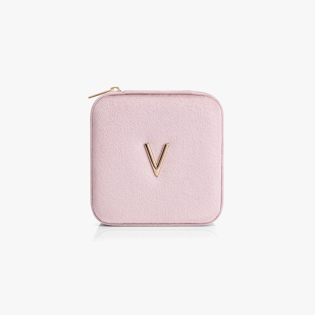 VLANDO Travel Ritual Initial Jewelry Case – Mini Travel Jewelry Organizer with Mirror