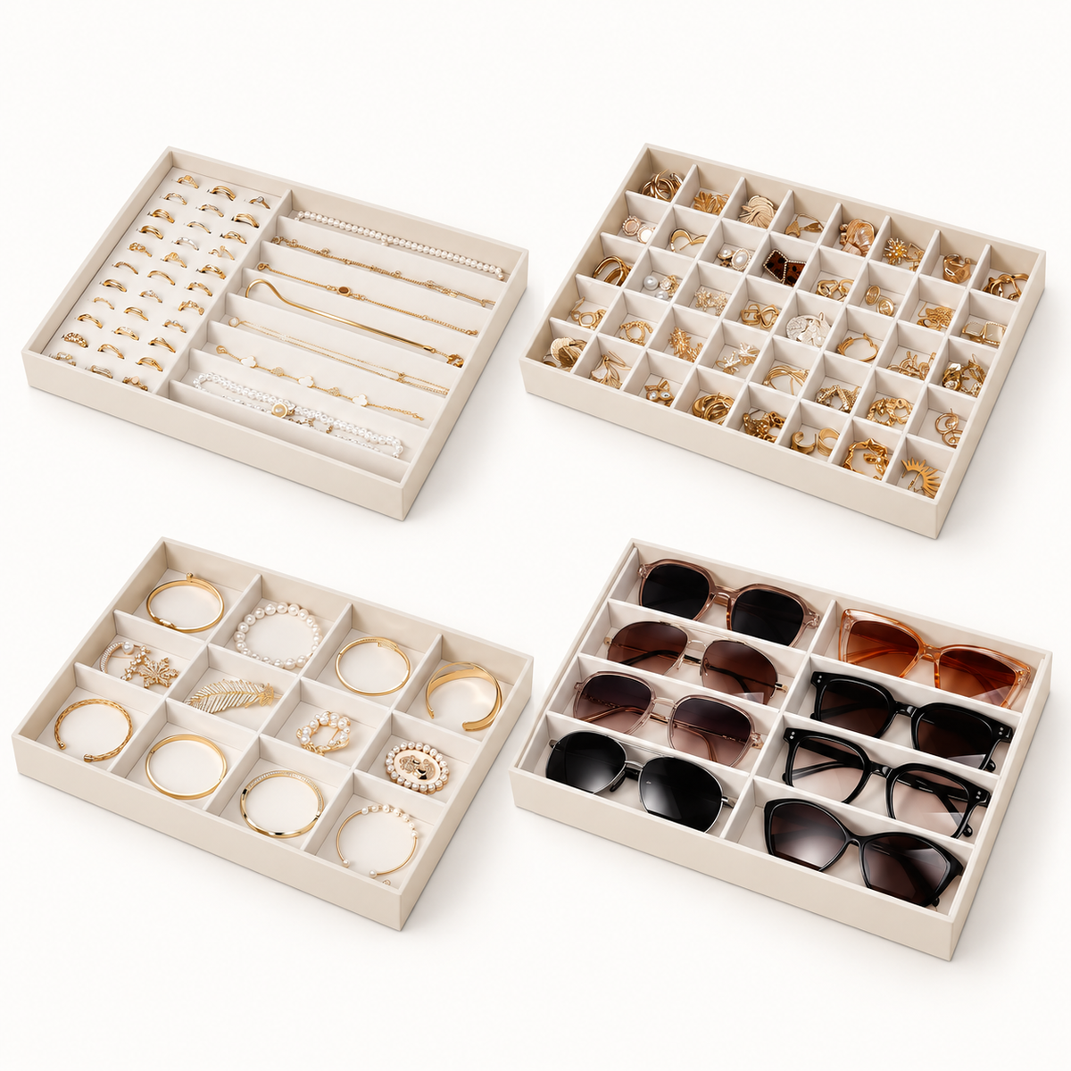 VLANDO Moments Stackable Jewelry Tray Set – 40-Grid, Bracelet, Jewelry & Glasses Tiers