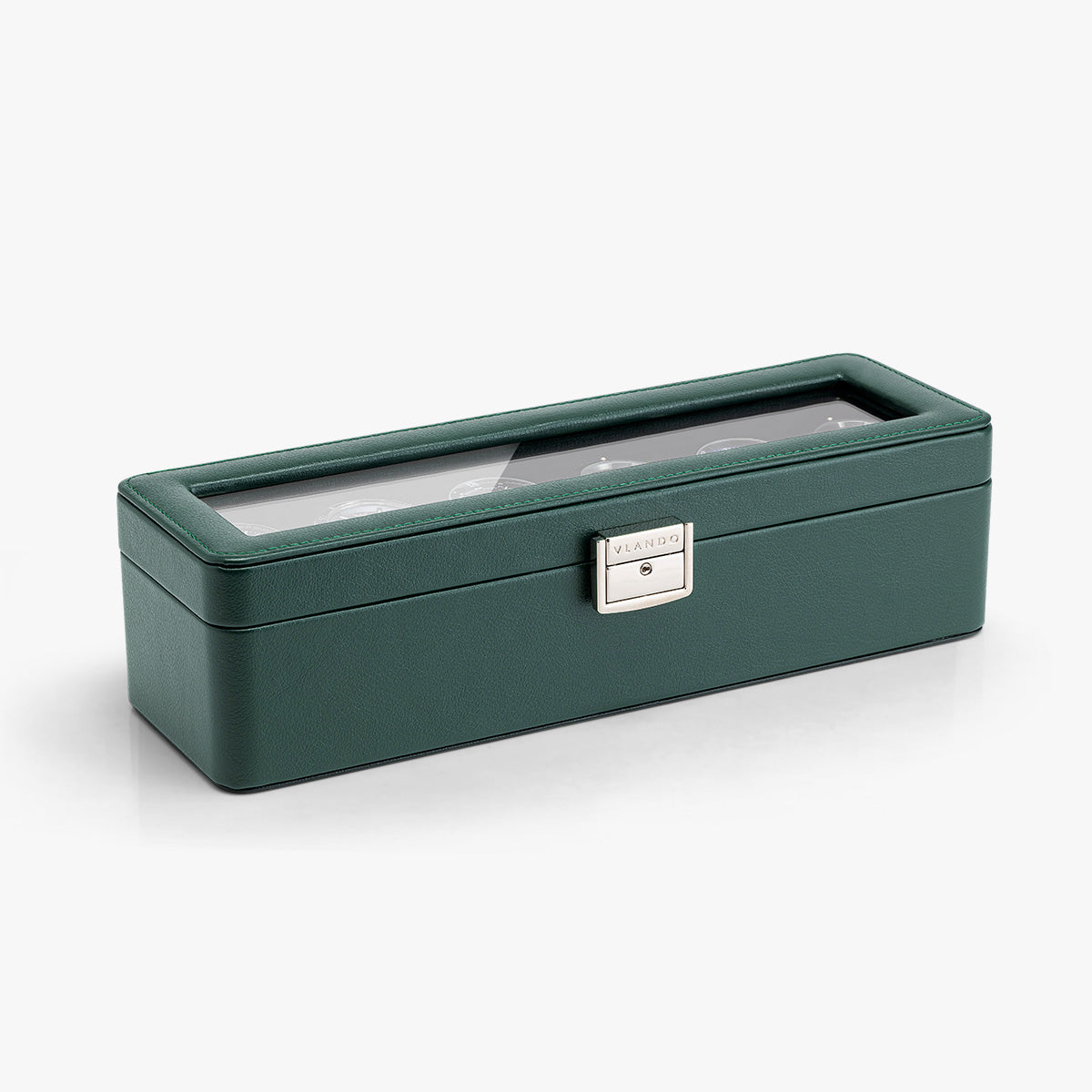 VLANDO 6-Slot Lockable Leather Watch Box with Glass Lid & Soft Pillows