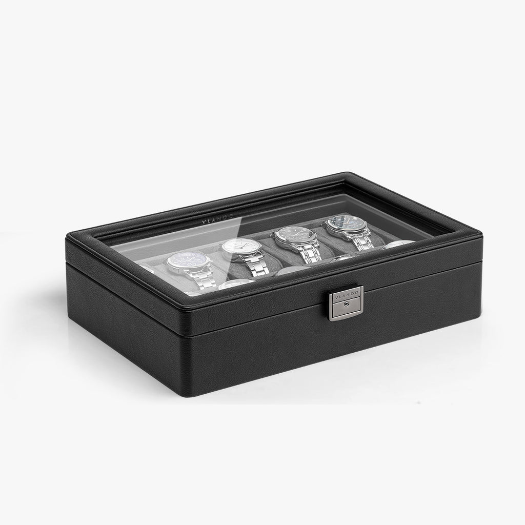 VLANDO Watch Box for Men Gifts,10 Slot Watch Holder Oreganizer Display