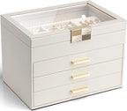 VLANDO Moonlit Mirror 4-Layer Jewelry Box with Glass Lid & Drawers