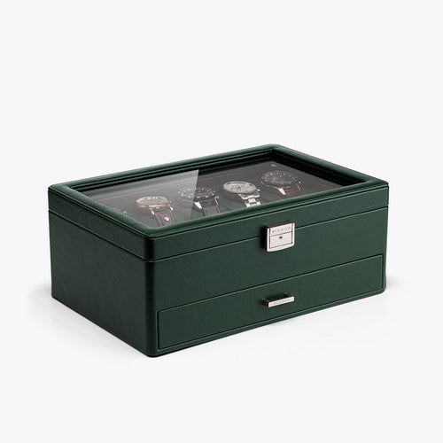 VLANDO 10-Slot Lockable Watch Box for Men | Glass Lid Watch Case