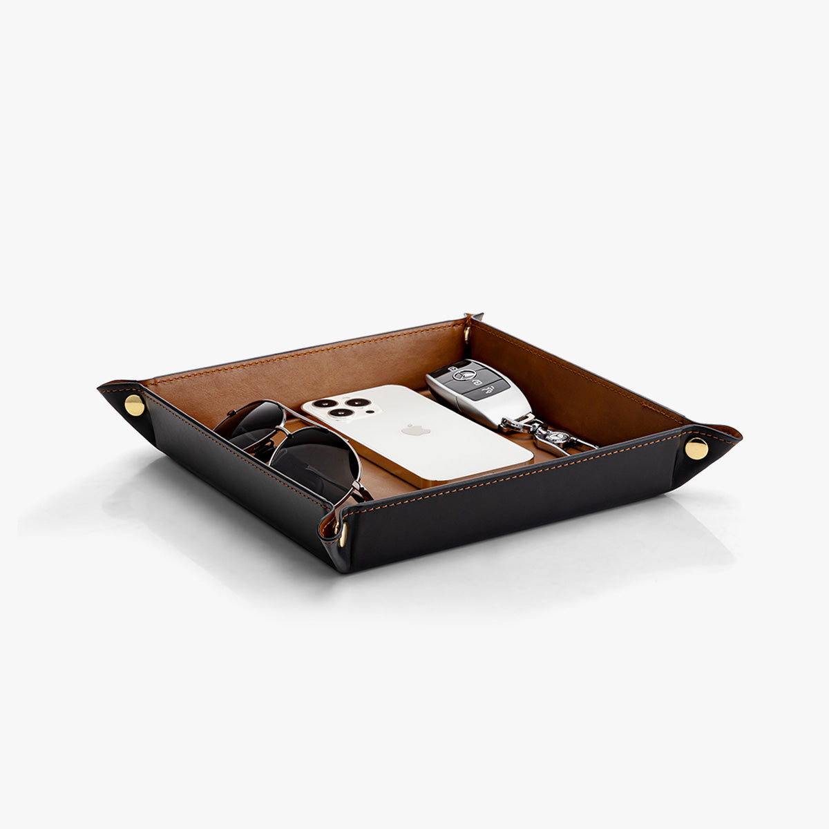 Houten Valet Tray met Lederen Inlay, Compartiment Night Stand Organizer Houten Valet Tray met Lederen Inlay, Compartiment Night Stand Organizer