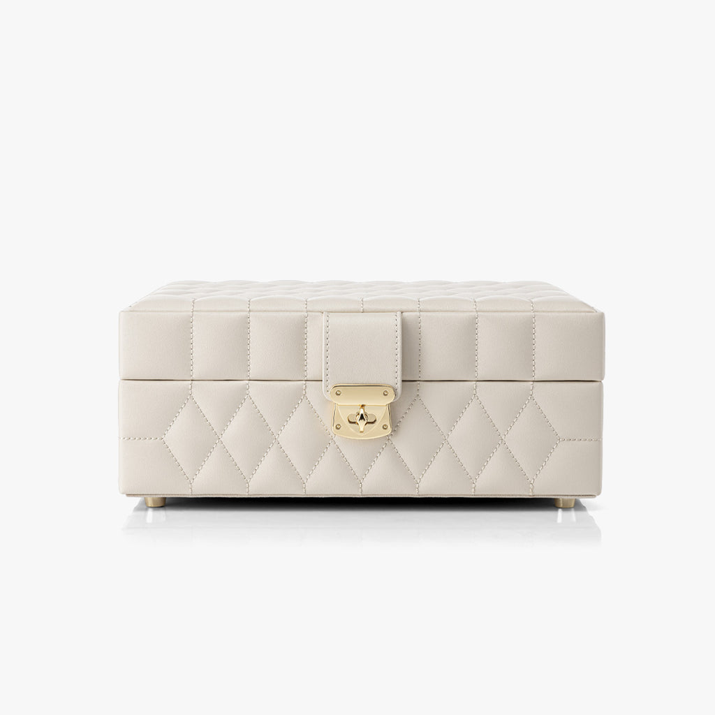 VLANDO Quiet Luxe Tailored Stitch Jewelry Box with Metal Feet – Premium Leather Organizer