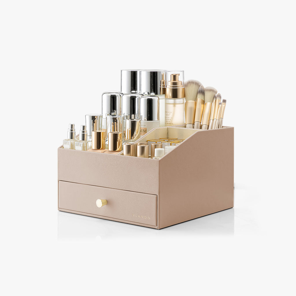 VLANDO Quiet Luxe Vanity & Makeup Organizer,Large Capacity Countertop Organizer with Drawers