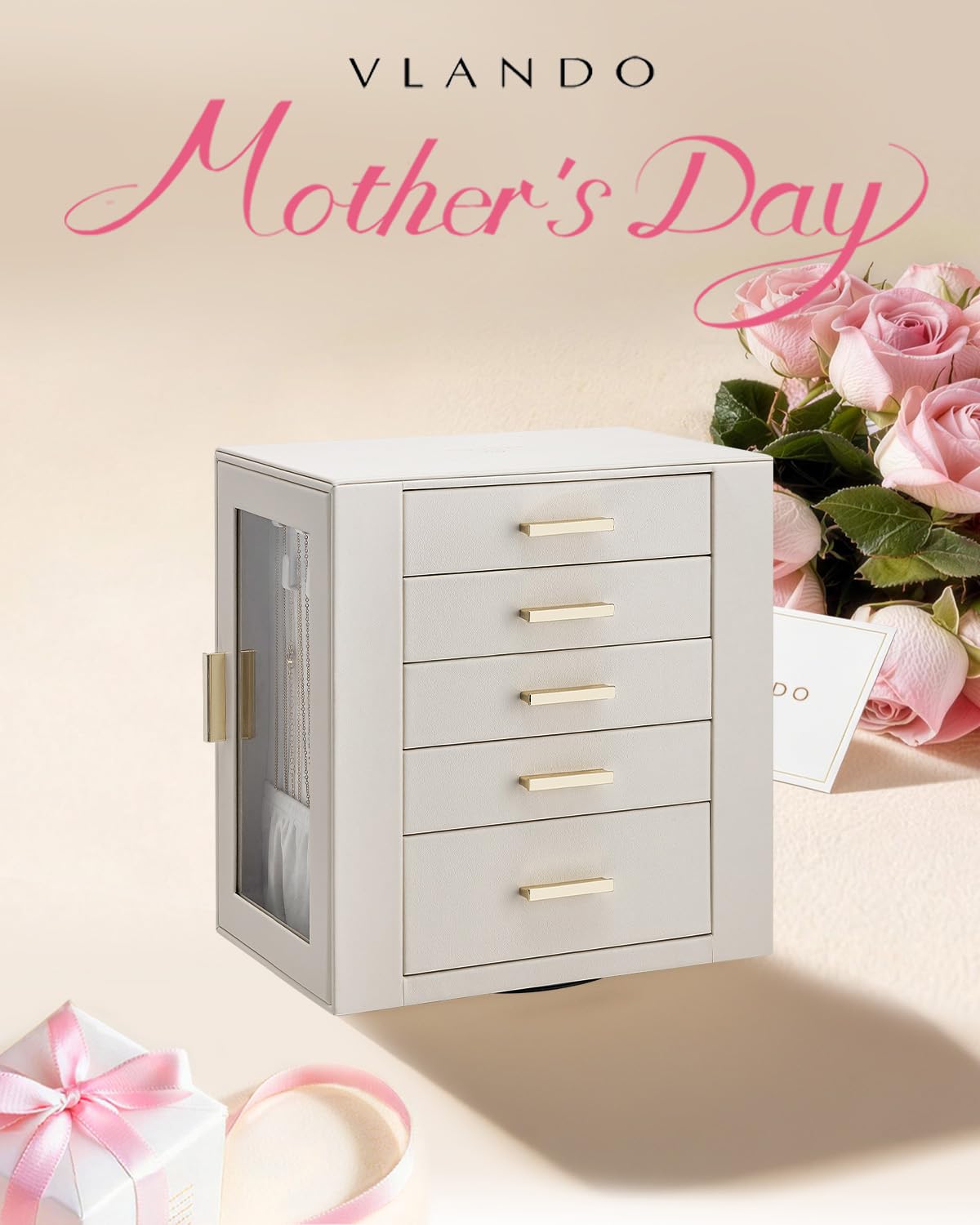 VLANDO Quiet Luxe 6-Layer Jewelry Organizer + Free Travel Makeup Bag