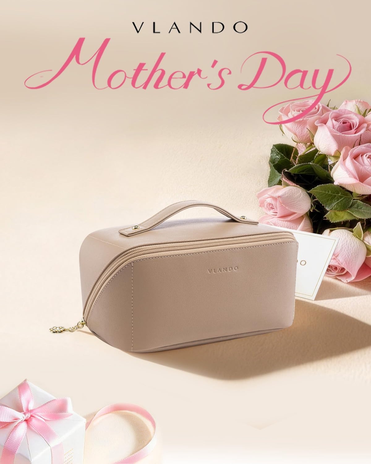 VLANDO Travel Makeup & Toiletry Bag – Large PU Leather Cosmetic Organizer