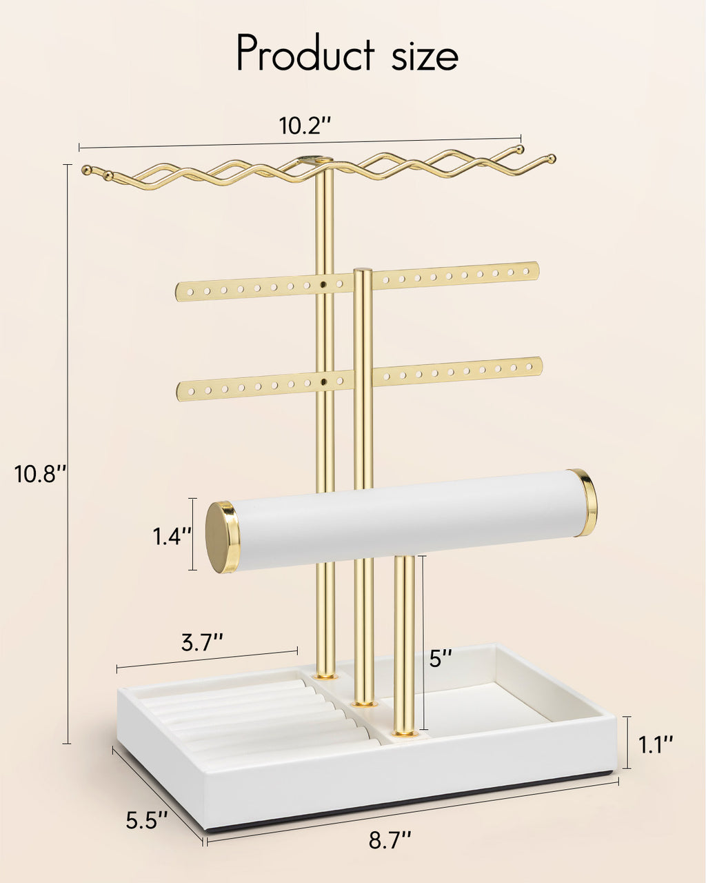 VLANDO 3-Tier Wave Jewelry Organizer Stand with Necklace Hooks, Earring Rack & Bracelet Bar