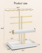 VLANDO 3-Tier Wave Jewelry Organizer Stand with Necklace Hooks, Earring Rack & Bracelet Bar