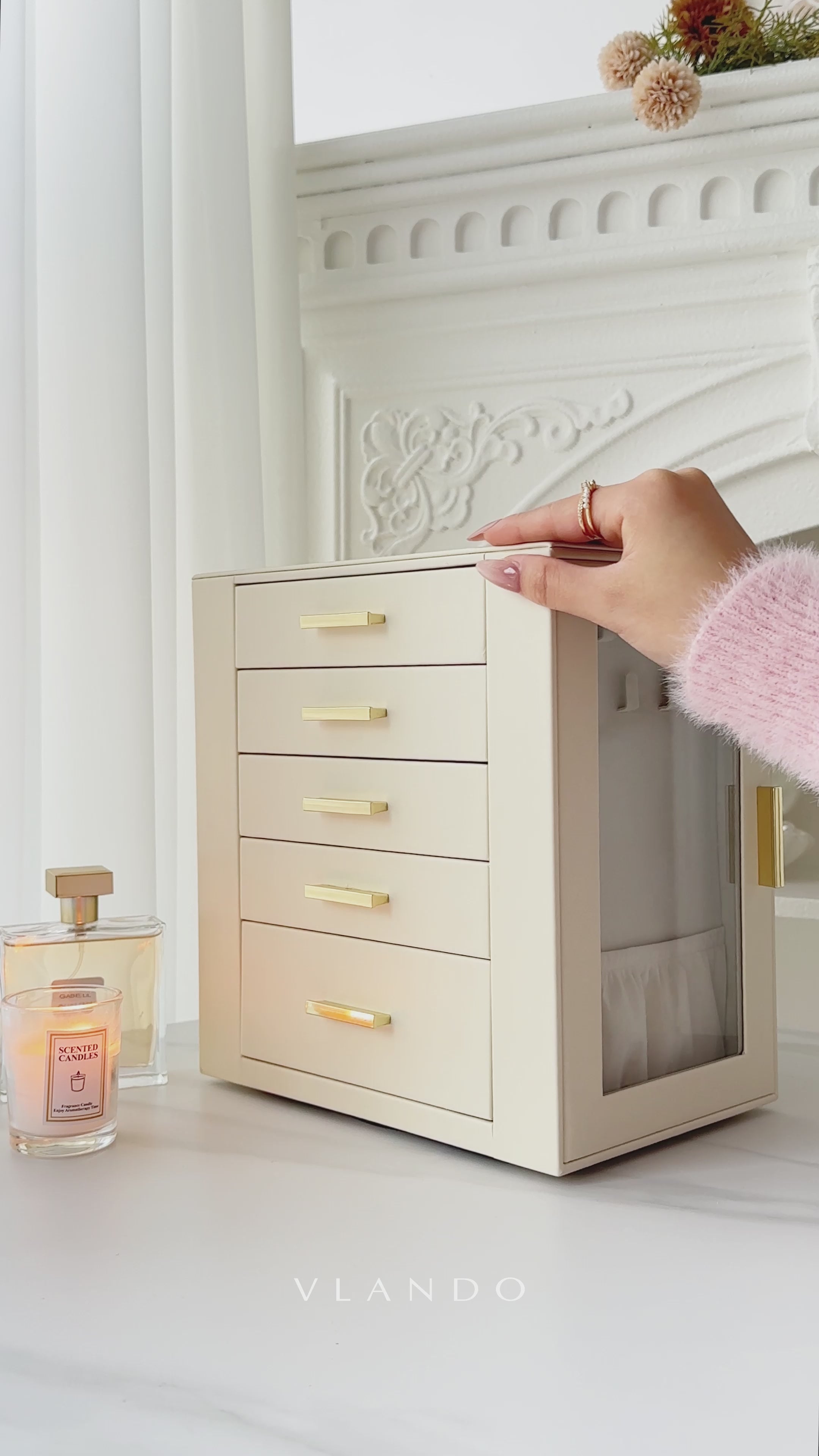 VLANDO Quiet Luxe 6-Layer Jewelry Organizer + Free Travel Makeup Bag