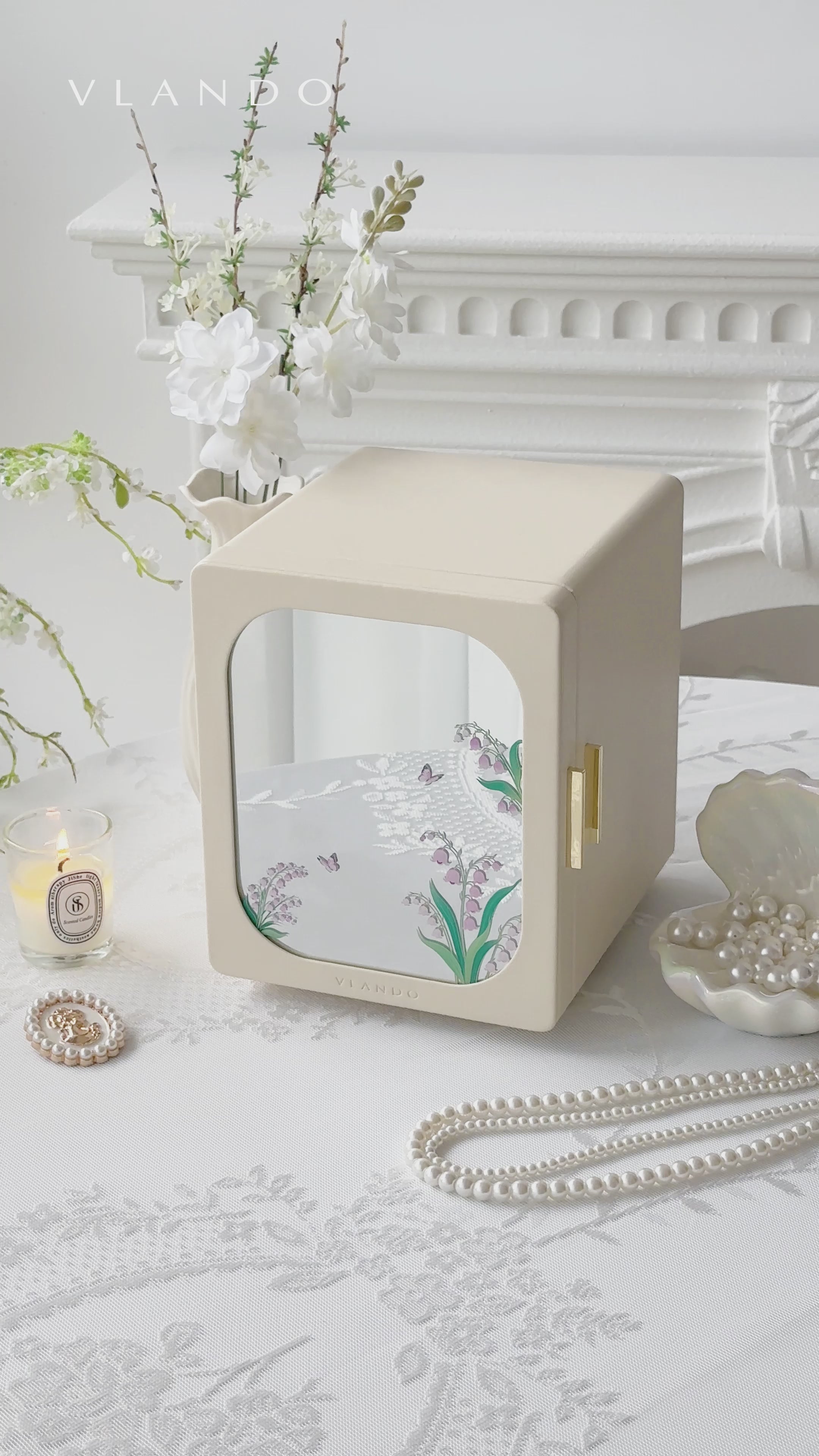 VLANDO Quiet Luxe Atelier Bloom Jewelry Box – Mirror Jewelry Organizer for Women,Birthday Wedding Gifts