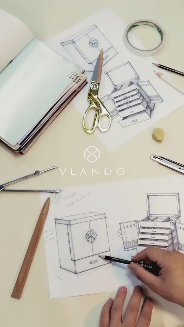 صندوق مجوهرات كبير ومنظم من VLANDO Quiet Luxe مكون من 6 طبقات مع مرآة