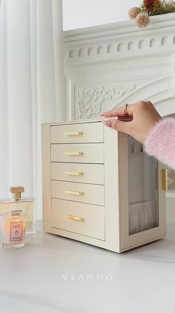 VLANDO Quiet Luxe 6-Layer Jewelry Organizer + Free Travel Makeup Bag