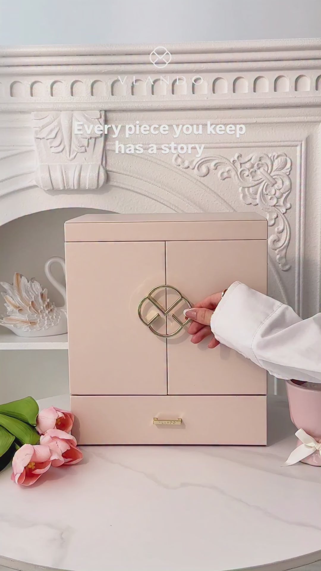 VLANDO Quiet Luxe 6-Layer Large Jewelry Box & Organizer with Mirror