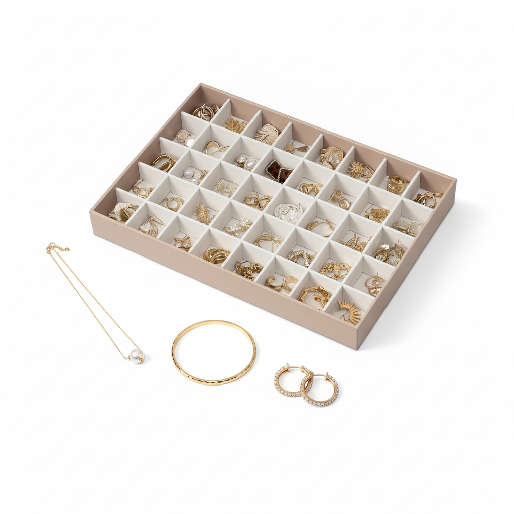 VLANDO Moments Stackable Jewelry Tray Set – 56-Grid, Bracelet, Jewelry & Glasses Tiers